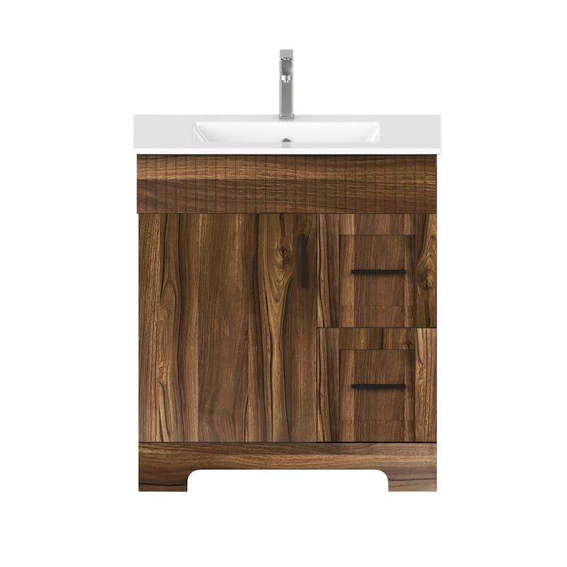 EROMMY Bathroom Vanity with Sink and Faucet, Freestanding Vanity Cabinet with Drawers & Doors, White Ceramic Top