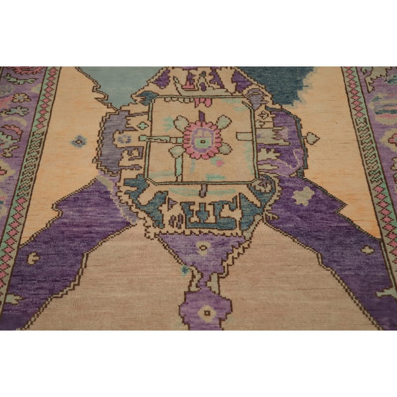 Hand Knotted Oriental 100% Wool Carpet Transitional Medallion Purples Oushak Area Rug - 6' 7'' X 4' 3''