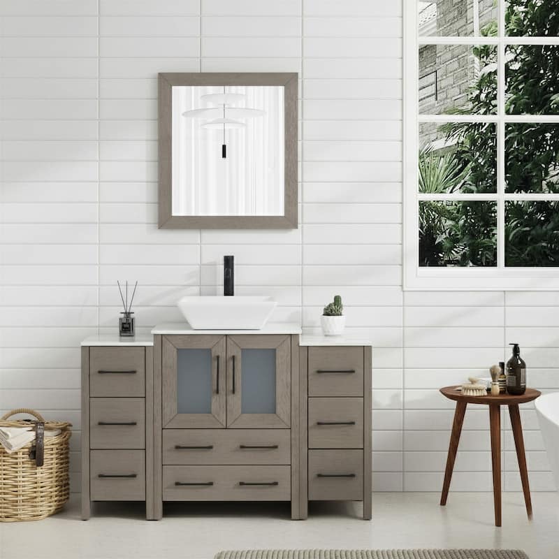 Vanity Art 48" Single Sink Bathroom Vanity Set with Engineered Marble Top and Free Mirror - 48 W X 18.5 D X 31.1 H - Driftwood Gray