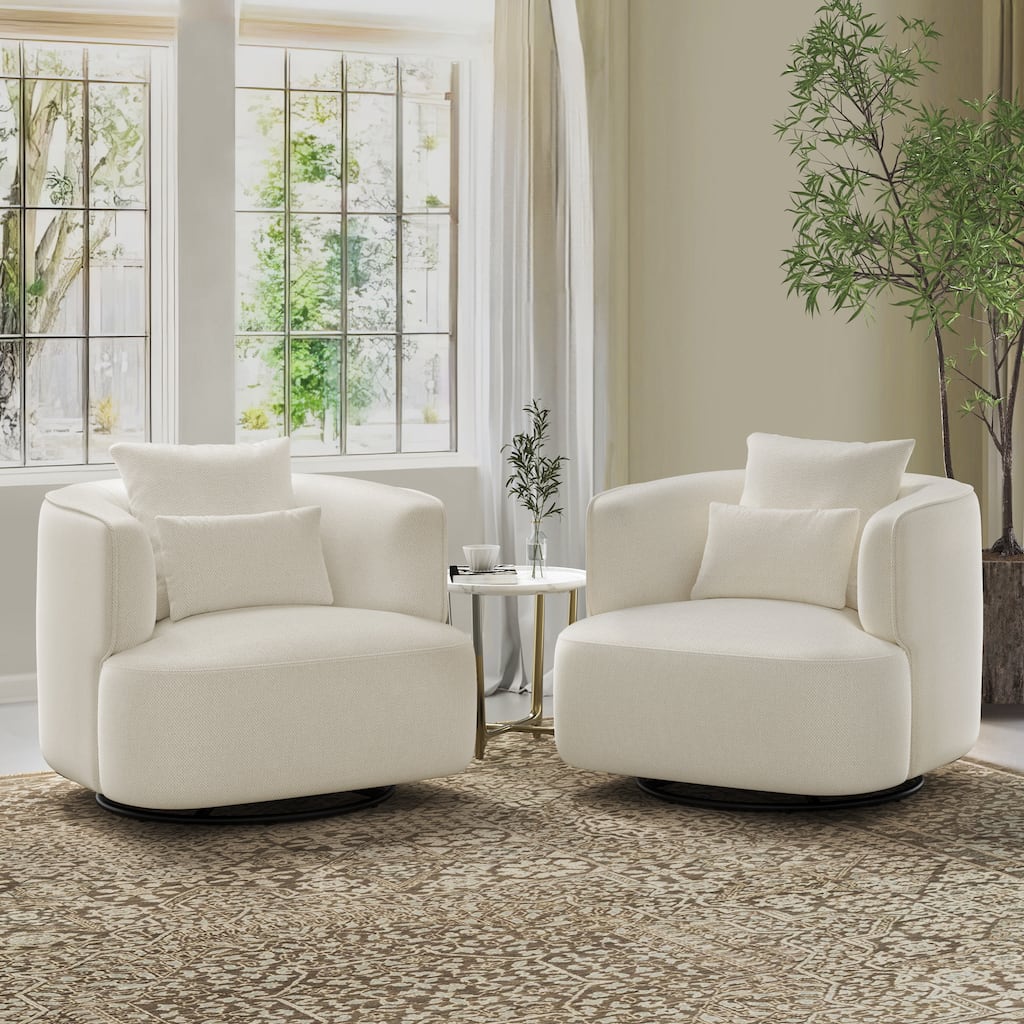 2 Set Swivel Accent Armchair Fabric Blend, Modern Barrel Living Room Sofa Chair - 32.7" W x 32.7" D x 26.8" H