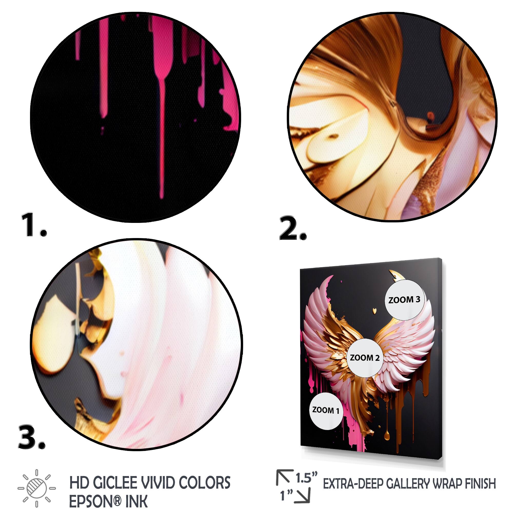 Designart 'Pink,Gold And Black Angel Wings I' Contemporary Glam Canvas ...