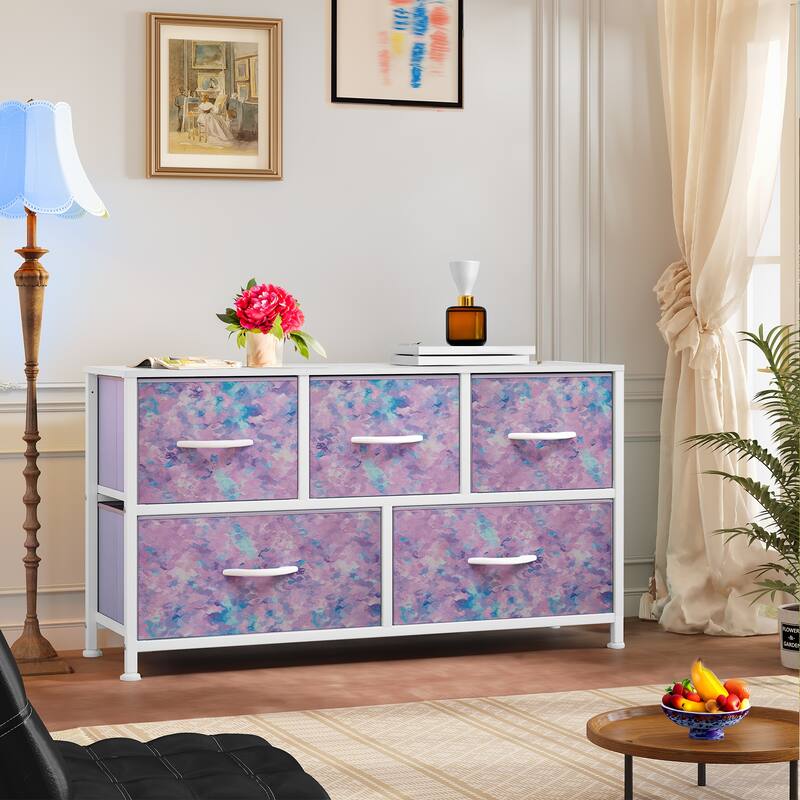 5-drawers Storage Horizontal Bedroom Dresser, Child Dresser with Wood Tabletop - Multi-color