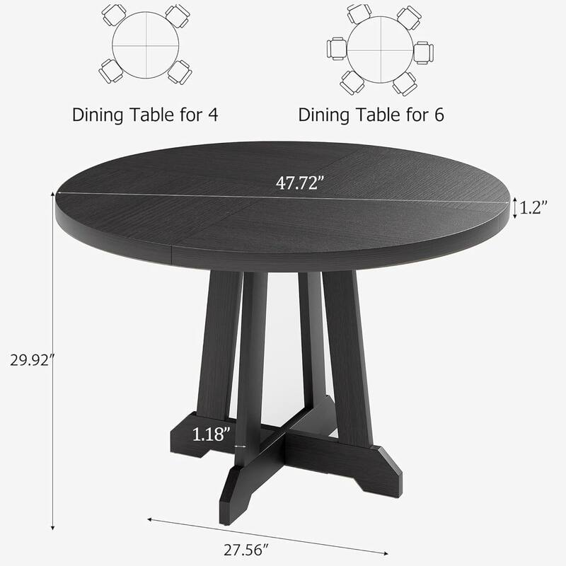 47 Inch Round Farmhouse Kitchen Dining Table for 4-6 with Wood Pedestal Cross Base (Only Table)