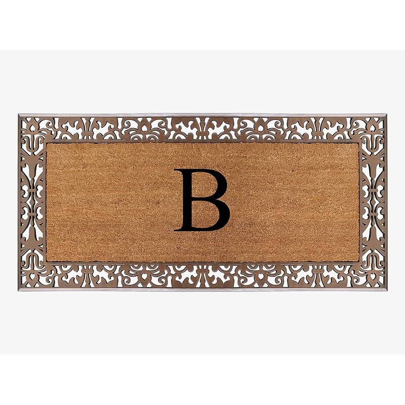 A1HC Natural Coir Monogrammed Door Mat For Front Door, 30"X60", Anti-Shed Treated Durable Doormat for Outdoor Entrance - B