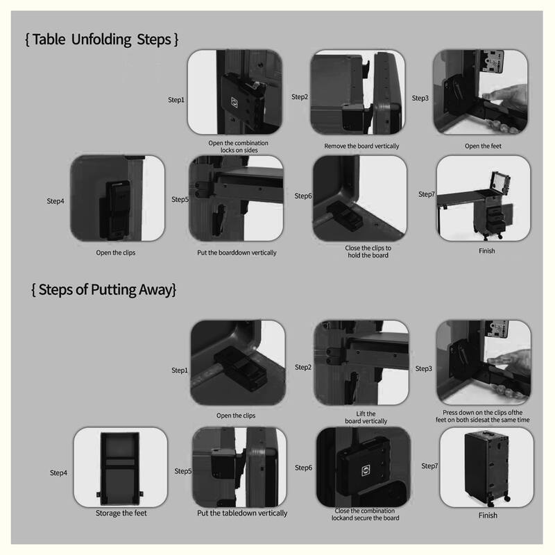 Portable Nail Art Table w/ LED Mirror, Bluetooth, Lockable Drawers, Telescopic Pole - Folding Manicure Station for Salons