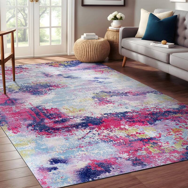 Beverly Rug Queen Abstract Non-Slip Rubber Back Washable Indoor Area Rug