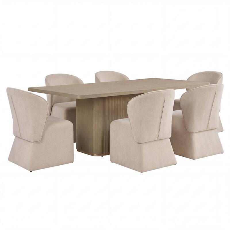 Christopher Knight Home - Forest 7-Piece Upholstered Dining Set with 84" Rectangular Pillar Base Dining Table