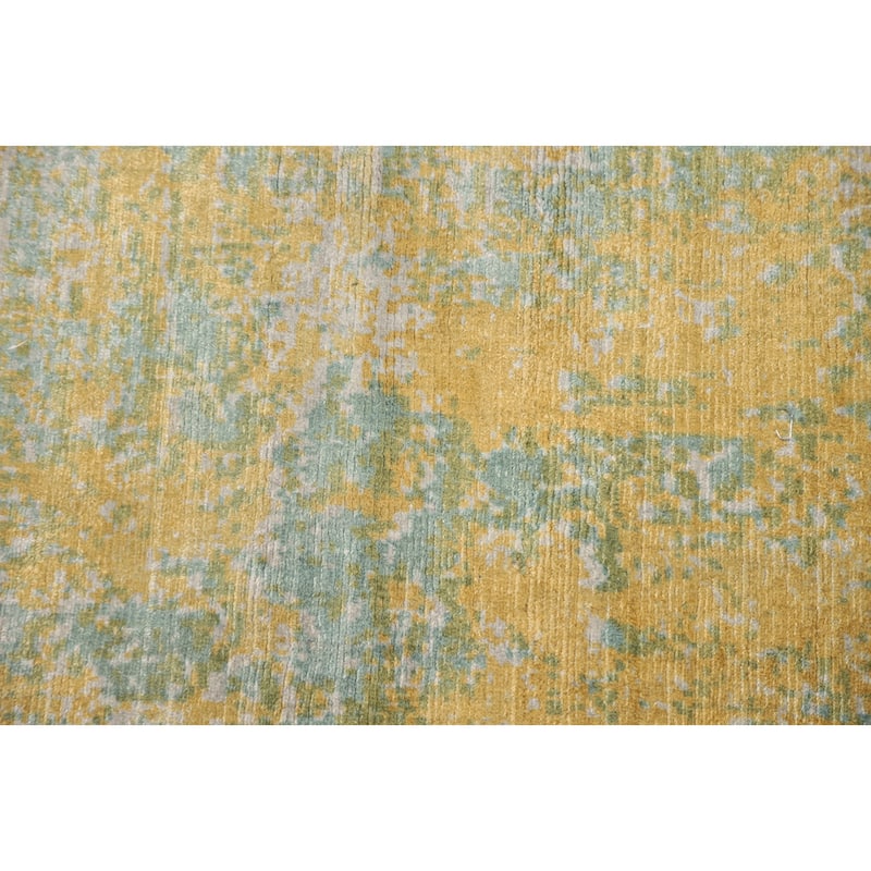 Hand Knotted Oriental Viscose Silk Carpet Modern Pictorial Yellow & Gold Abstract Area Rug - 6' 6'' X 4' 5''