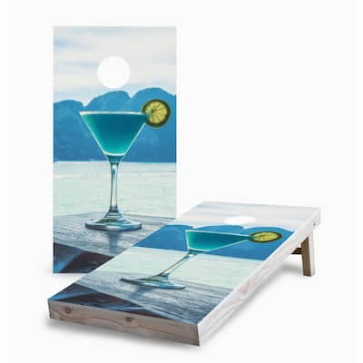 Blue Margarita on the Beach Corn Hole Board Set w Case & Lights