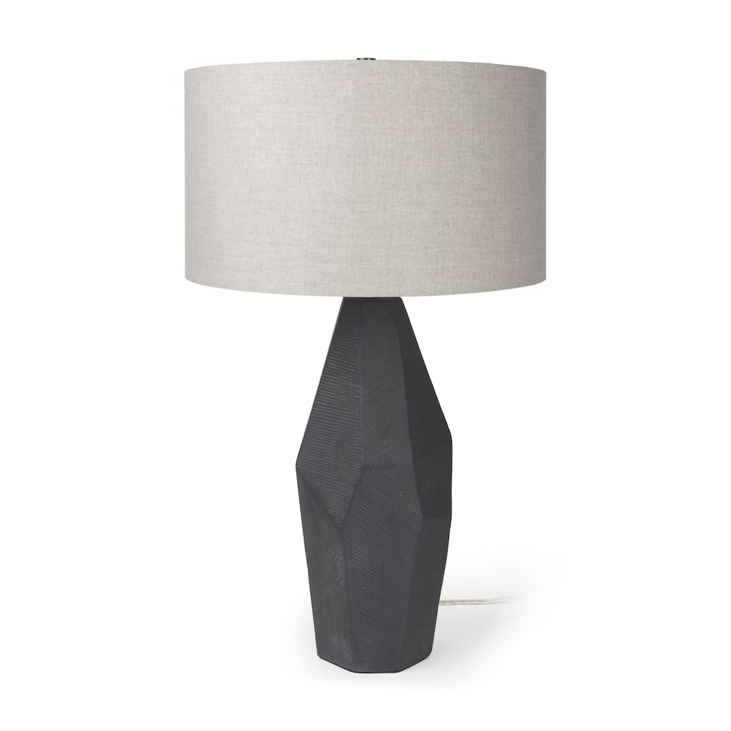 Piven Matte Black Textured Ceramic w/ Grey Shade Table Lamp