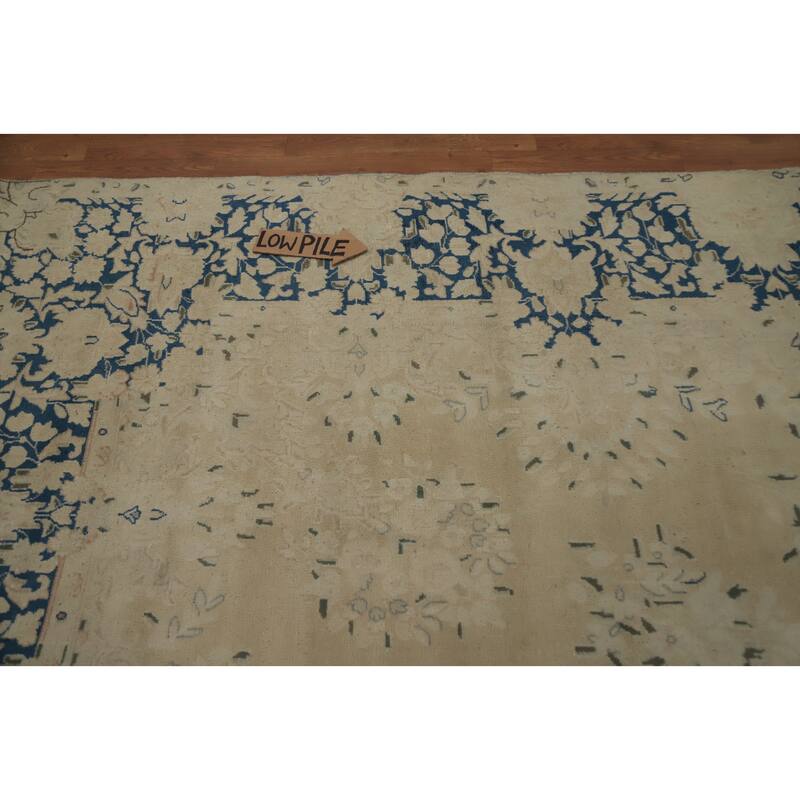 Hand Knotted Oriental 100% Wool Carpet Traditional Floral Beige & Ivories Kerman Area Rug - 12' 10'' X 9' 4''