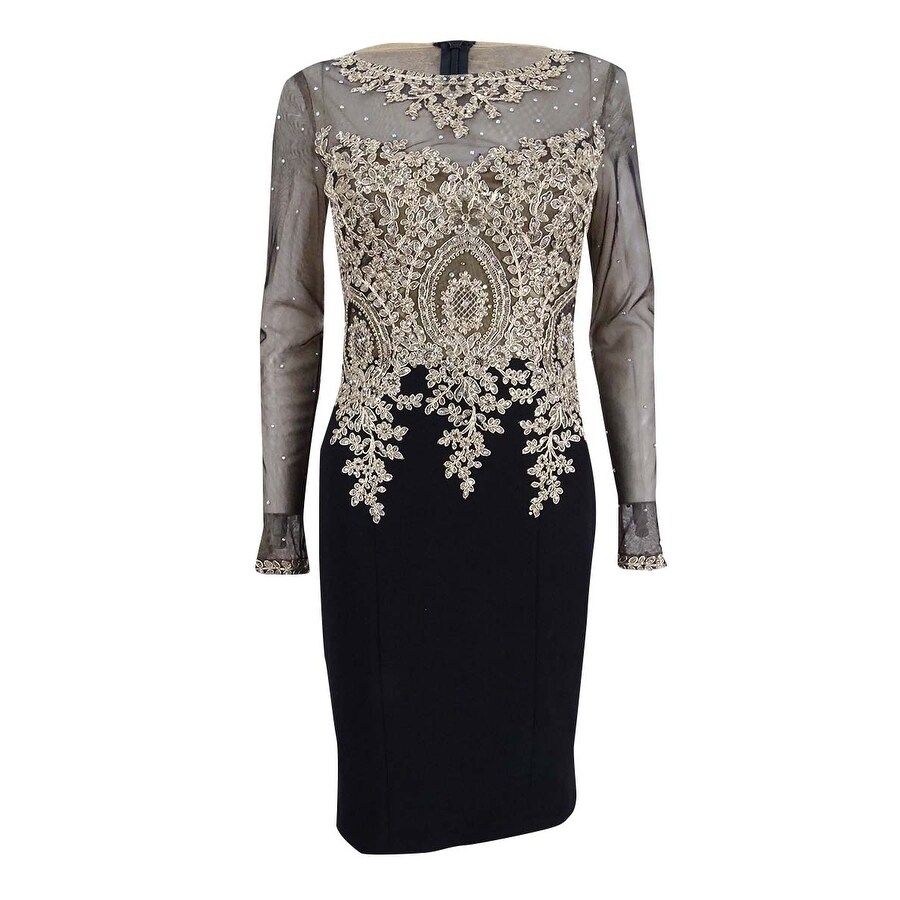 xscape embroidered lace sheath dress