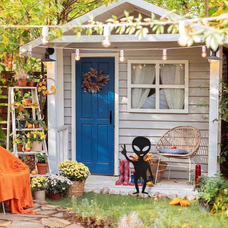 National Tree Company Halloween Lawn Decoration, Black, Alien, Includes Garden Stakes, 38 Inches