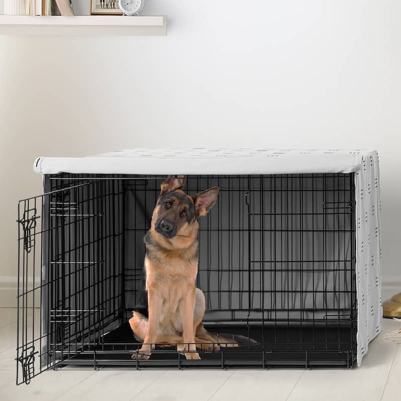 Sweet Jojo Designs White and Black Boho Mudcloth Dog Crate Kennel Cover 48in. Bohemian Minimalist Southwest Mud Cloth Neutral