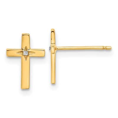 Curata 14k Yellow Gold White Rhodium Cross Post Earrings - 11.2x7.7mm