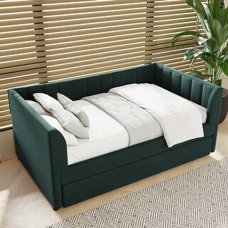 Twin Size Upholstered Velvet Daybed Platform Bed with Trundle Bed - Bed ...