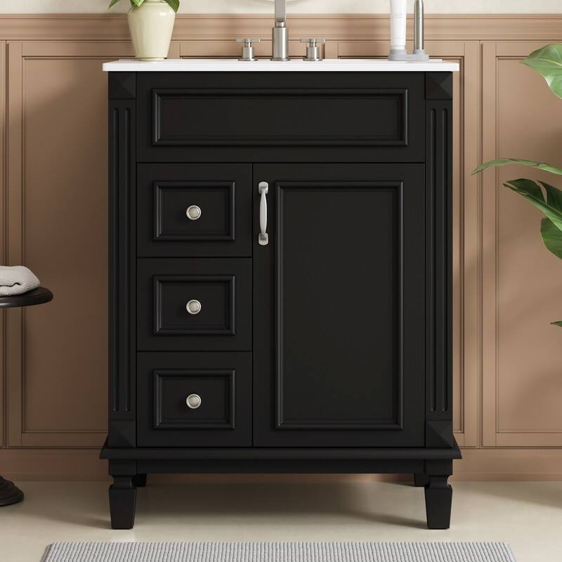 24" Bathroom Vanity with Ceramic Sink, 2 Drawers and Adjustable Shelf