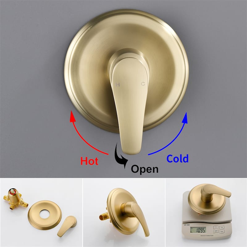 Wall Mounted Dual Head Shower Faucet with Tub Spout, Complete Pressure Balance Brushed Gold Tub Shower System Wth Hand Shower