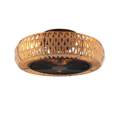 20" Vintage Rope Fan Light with Remote Control 6 Speed Adjustable Airflow Ceiling Fan For Living room, Bedroom,Kitchen