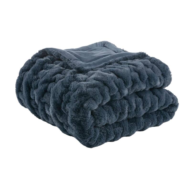 Madison Park Ruched Fur Throw