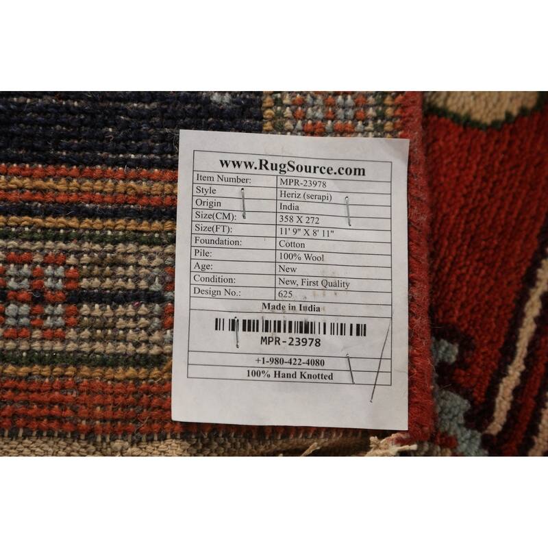 Orange Medallion Heriz Serapi Indian Area Rug Hand-Knotted Wool Carpet - 8'11"x 11'9"