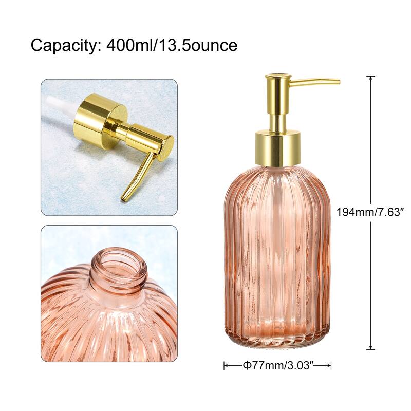 Soap Dispenser - 13.5Oz Glass Dish Hand Soap Dispenser with Golden Pump for Kitchen Bathroom - Orange
