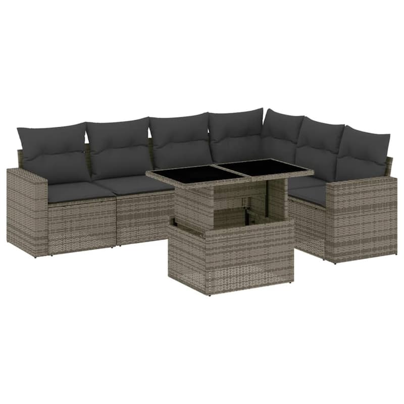 vidaXL Patio Sofa Set with Cushions Outdoor Furniture 7 Piece Poly Rattan - 21.7 x 39.4 x 28.7