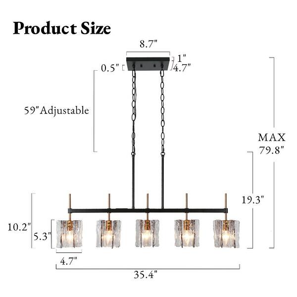Kasy 5-Light Mid-Century Modern Chandelier Linear Smoke-gray Glass Island Lights for Dining Room