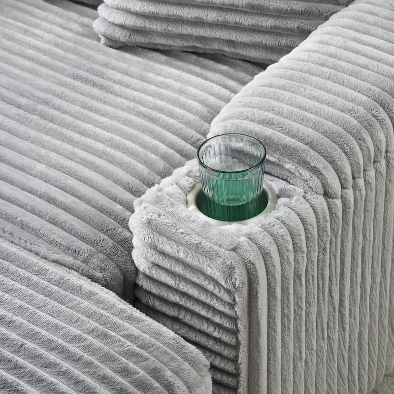 Corduroy Accent Chair & Storage Ottoman Set of 2, Single Sofa Armchair Lounge Chair with Pillows & Cup Holders