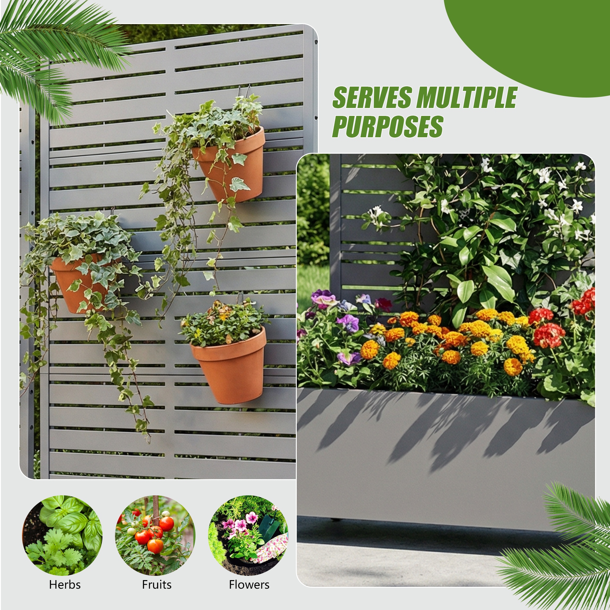 Metal Planter Box with Trellis Privacy Screen Planter Box with Lockable Wheels Set of 2