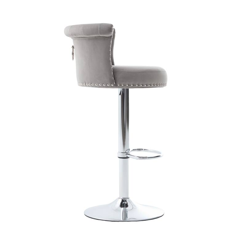 Adjustable Velvet Swivel Bar Stools with Metal Leg (Set of 2)