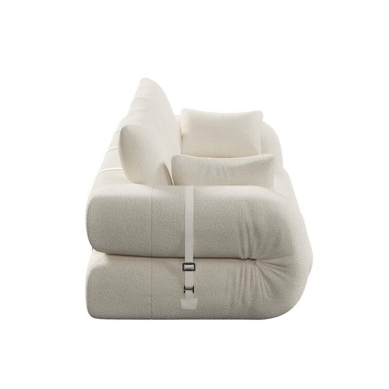 78.7" Teddy Fabric Multi-Functional Foldable 3-in-1 Sofa Bed with Pillows, Lazy Sofa Couch