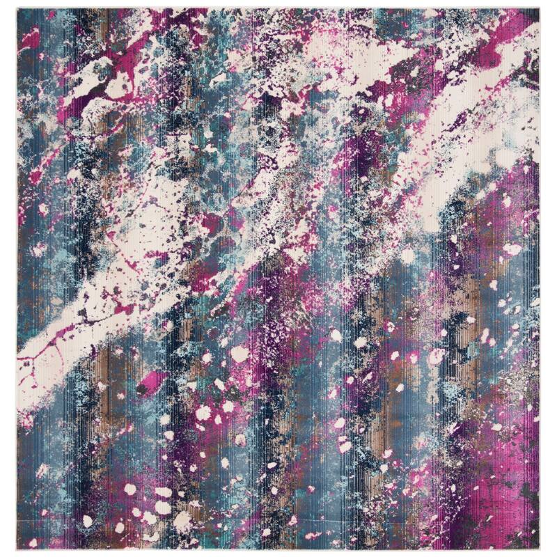 SAFAVIEH Radiance Nileema Modern Abstract Rug - 6'7" Square - Teal/Magenta