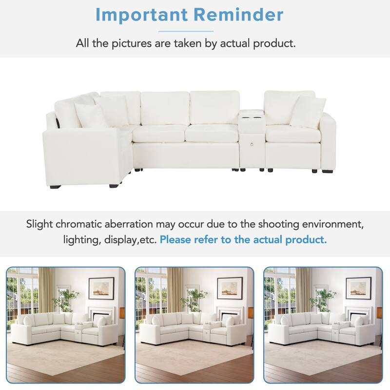 Chenille Pull Out Sectional Convertible Sleeper Sofa Modular Sectional Sofa with Pillow and 2 Cup Holders for Living Room