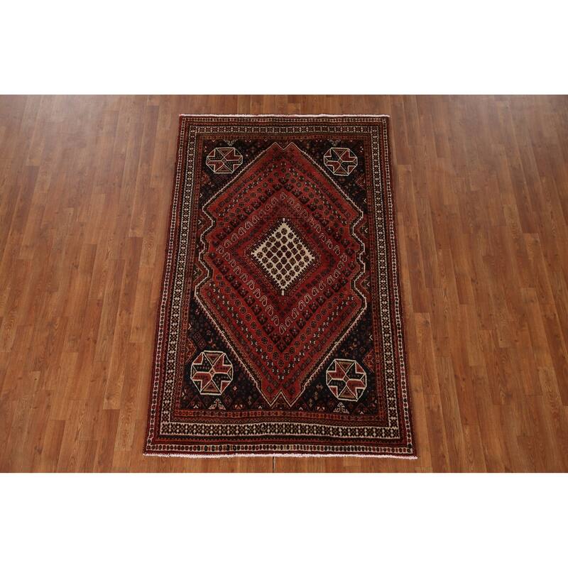 Qashqai Persian Vintage Area Rug Bedroom Hand-knotted Wool Carpet - 4'4"x 7'0"