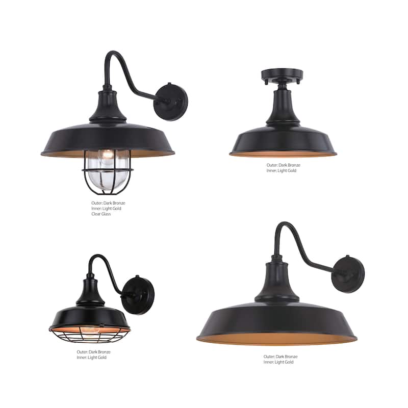 Dorado 1 Light Dusk to Dawn Bronze Industrial Outdoor Wall Barn Lantern with Metal Cage Cover - 9-in W x 10.25-in H x 13.75-in D