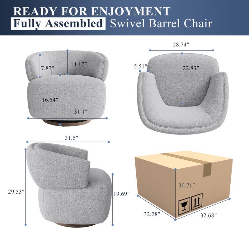 Swivel Barrel Chair, Fully Assembled Accent Lounge Sofa with 360-Degree Base, Oversized Upholstered Reading Chair