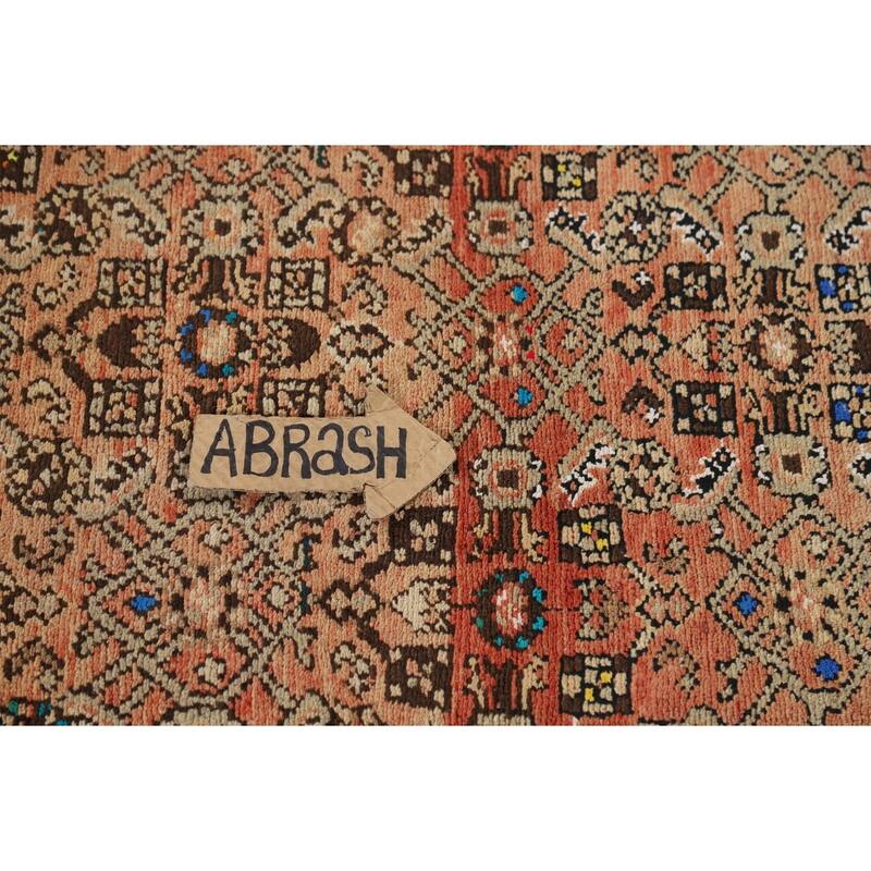 Hamedan Vintage Persian Runner Rug Handmade Orange Wool Carpet - 3'5" x 10'4"
