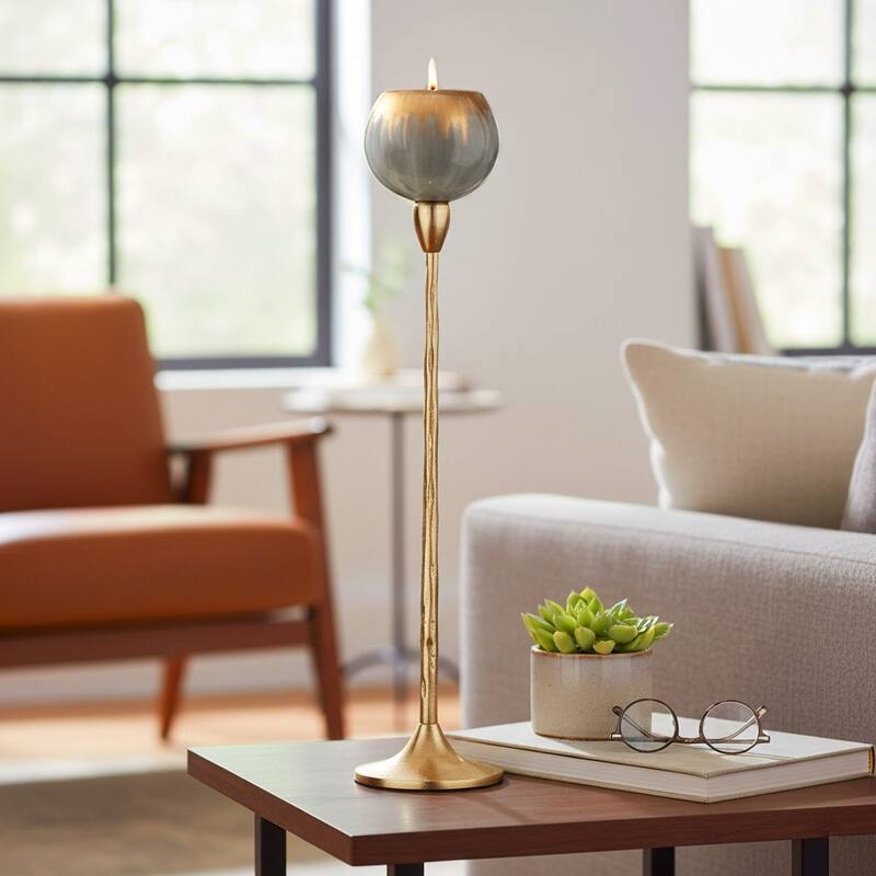 Glass Modern Stem Round Tealight Candle Holder