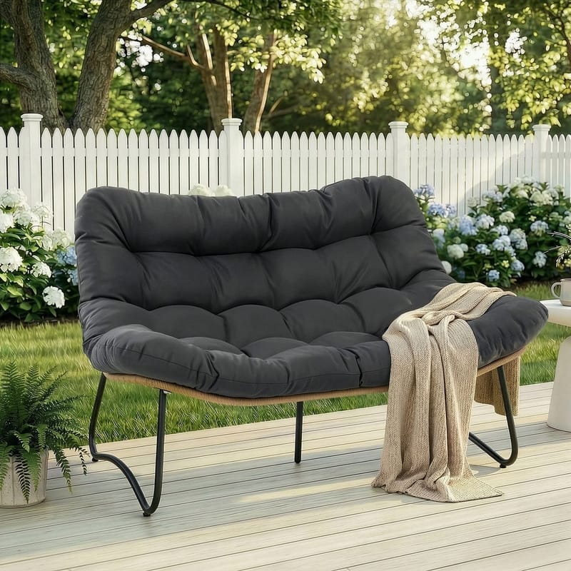 FINCATI 2-Person Outdoor/Indoor Papasan Lounge Egg Chair Loveseat, Oversized 51" Patio Club Chair with 5.5" Cushion - Grey