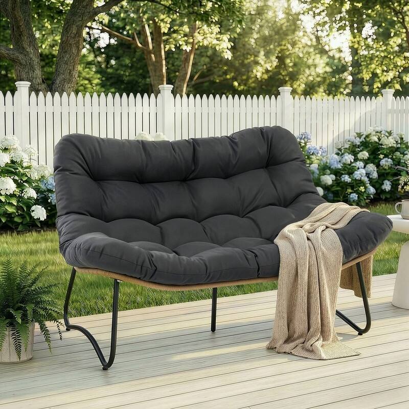 FINCATI 2-Person Outdoor/Indoor Wicker Lounge Egg Chair Loveseat, Oversized 51" Patio Club Chair with 5.5" Cushion - Grey