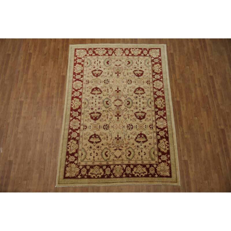 Hand Knotted Oriental 100% Wool Carpet Traditional All-Over Beige & Ivories Peshawar Area Rug - 8' 5'' X 6' 0''