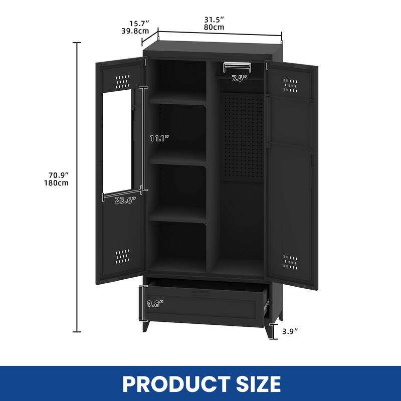 Metal Garage Storage Tool Cabinet with Doors and Adjustable Shelves