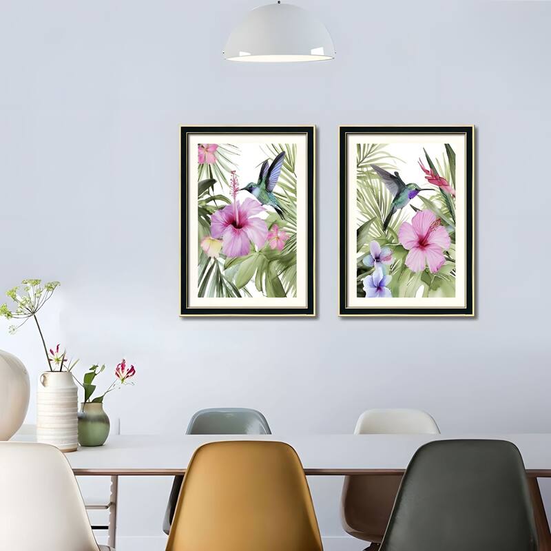 Set of 2 Pelican Bird Framed Wall Art - Replaceable Canvas Prints with Solid Wood Picture Frames, Modern Nature Wall Decor