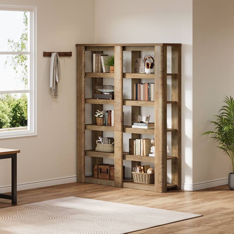 6-Tier Tall Bookshelf, 55-Inch Wide Farmhouse Bookcase Shelving Unit