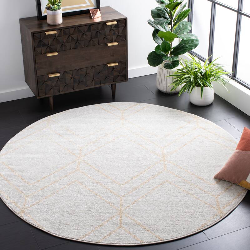 SAFAVIEH Adirondack Benilda Modern Geometric Rug - 6' x 6' Round - Ivory/Gold