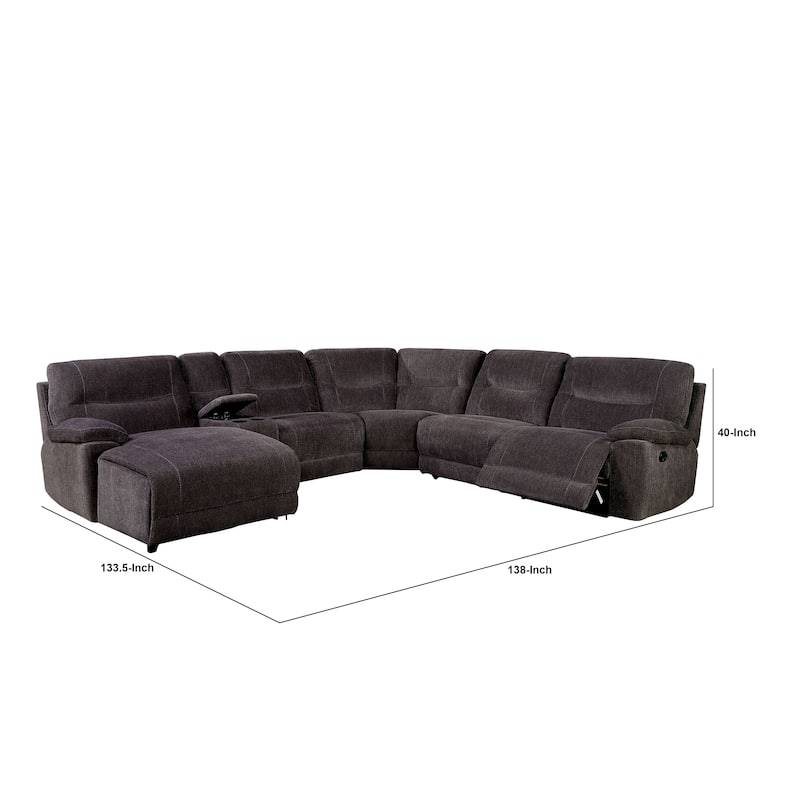 Fabric Upholstered Recliner Sectional Sofa with Chaise and Console, Gray