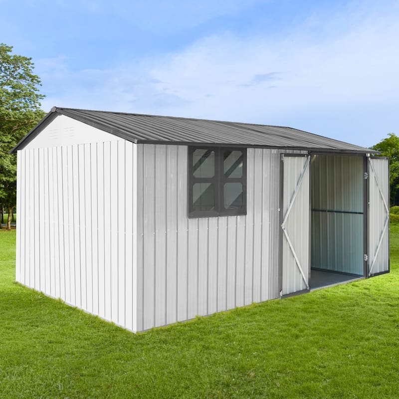 GDFStudio - Metal Garden Shed 12ft x 10ft Outdoor Storage Shed with Window