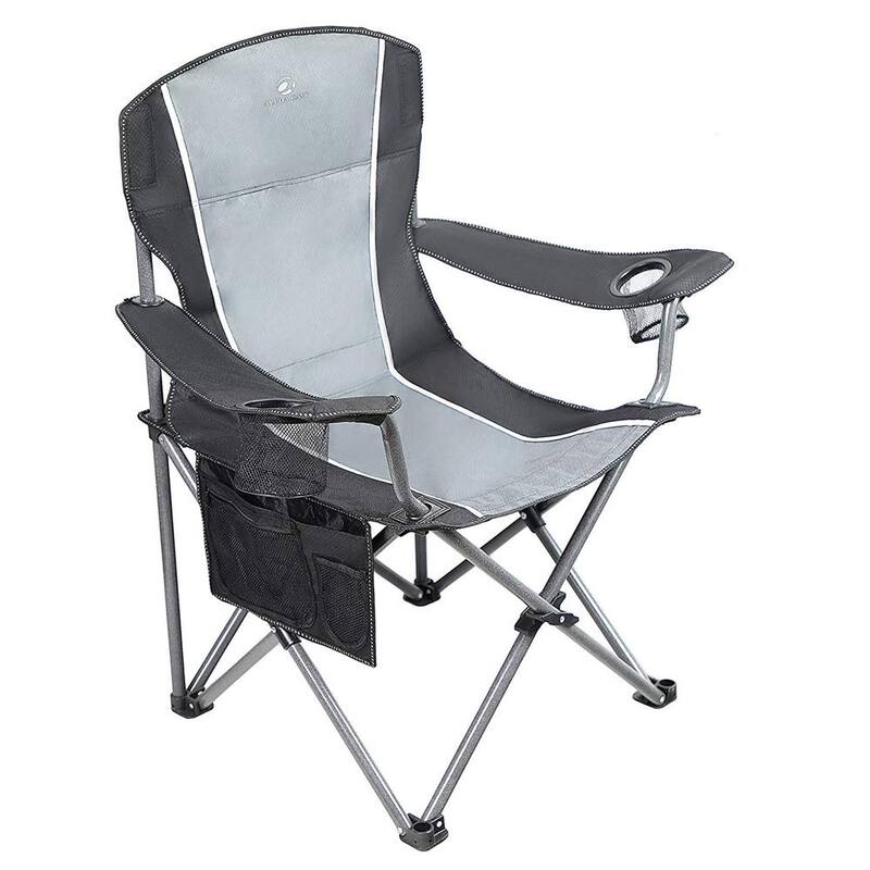 Oversized Camping Folding Chair Padded Arm Chair with Cup Holder - Black Grey
