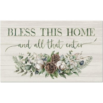 Bless This Home Winter Entryway Mat Made in The USA Low Profile Protective Non-Skid Rubber Backing Easy to Clean 29.5" by 17.75"